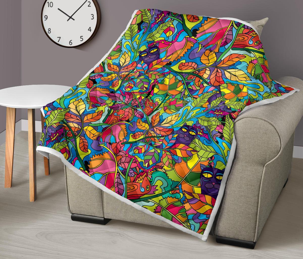 Psychedelic Trippy Flower Print Premium Quilt-JTAMIGO.COM