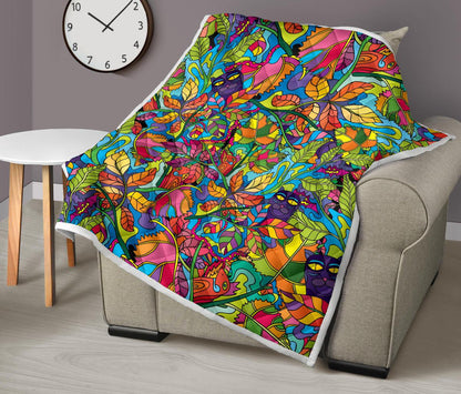 Psychedelic Trippy Flower Print Premium Quilt-JTAMIGO.COM