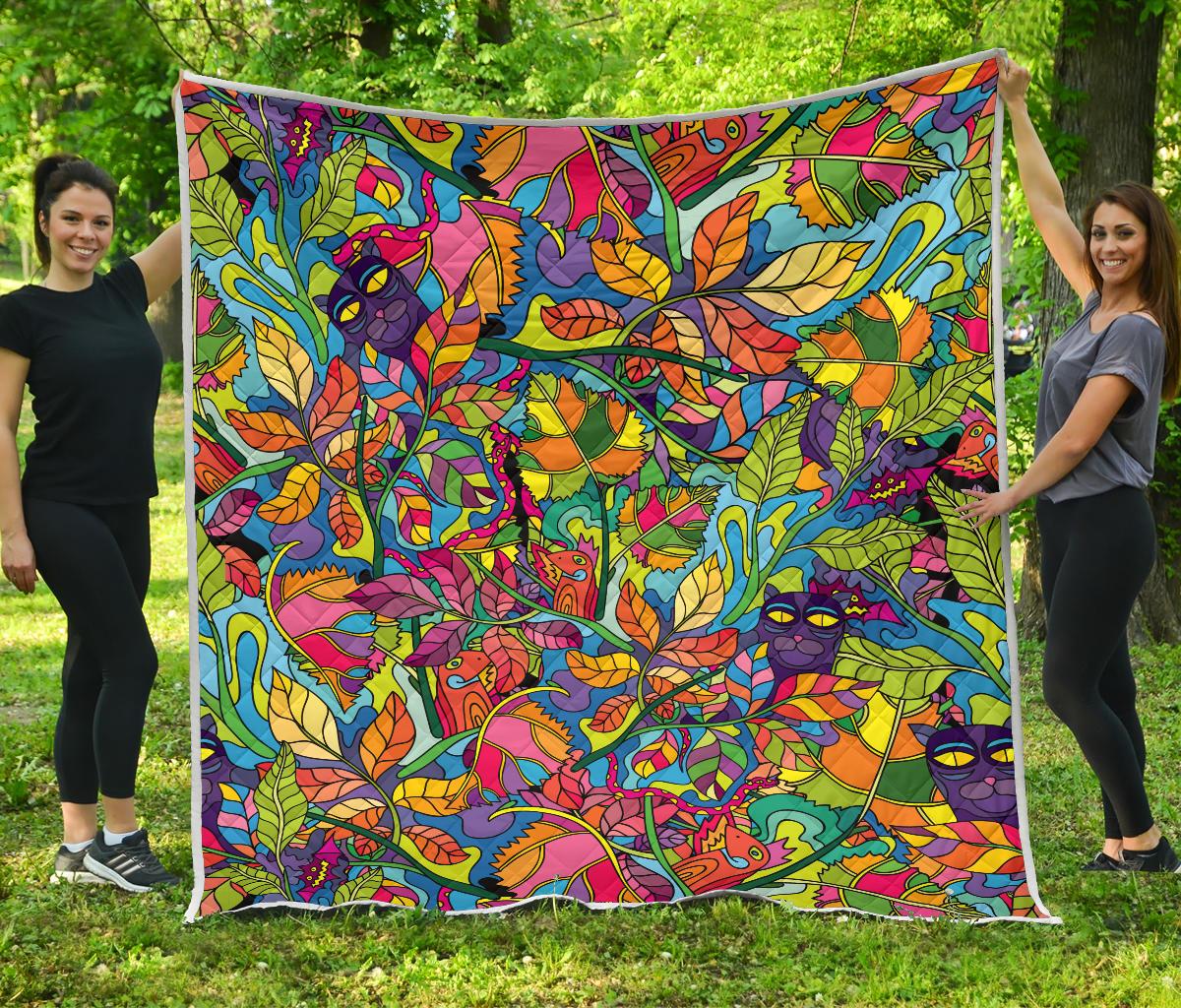 Psychedelic Trippy Flower Print Premium Quilt-JTAMIGO.COM