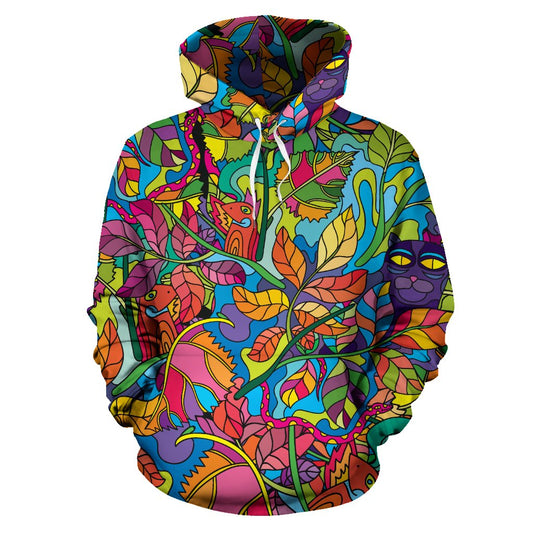 Psychedelic Trippy Flower Print Pullover Hoodie