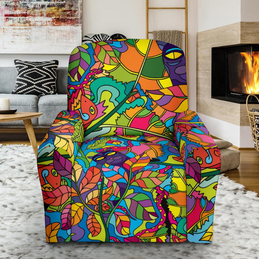 Psychedelic Trippy Flower Print Single Sofa Slipcover -JTAMIGO.COM