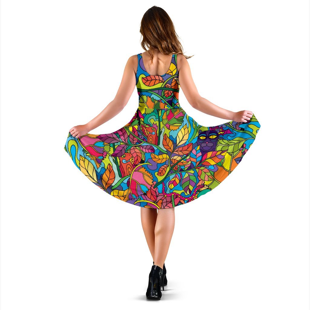 Psychedelic Trippy Flower Print Sleeveless Dress