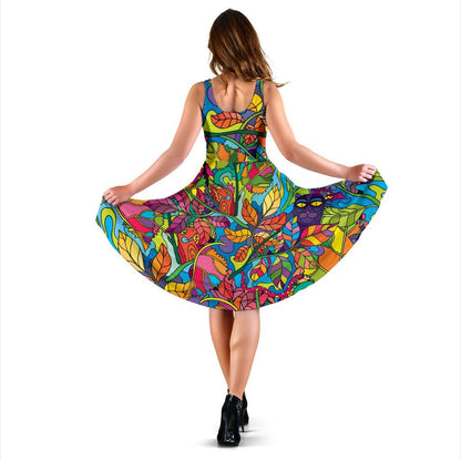 Psychedelic Trippy Flower Print Sleeveless Dress