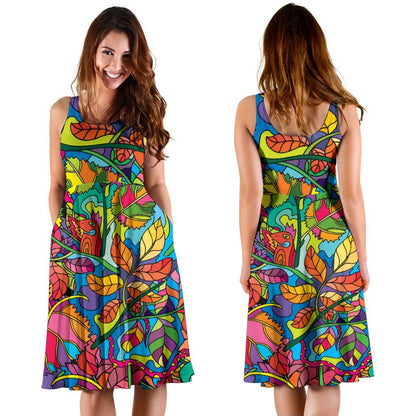 Psychedelic Trippy Flower Print Sleeveless Dress