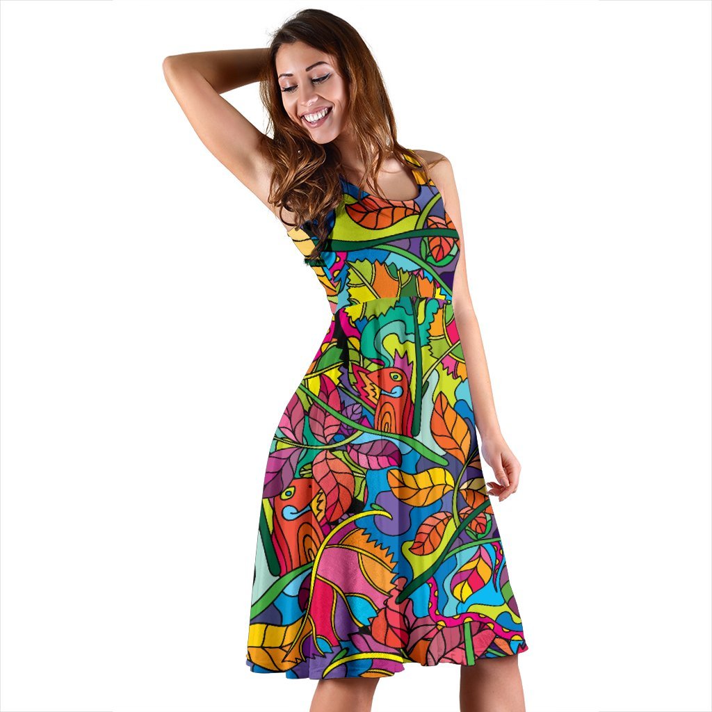Psychedelic Trippy Flower Print Sleeveless Dress