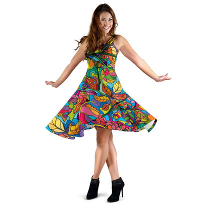 Psychedelic Trippy Flower Print Sleeveless Dress