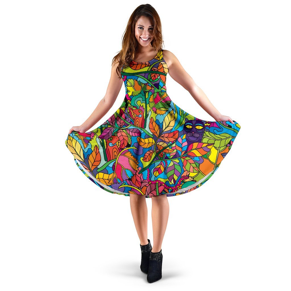 Psychedelic Trippy Flower Print Sleeveless Dress