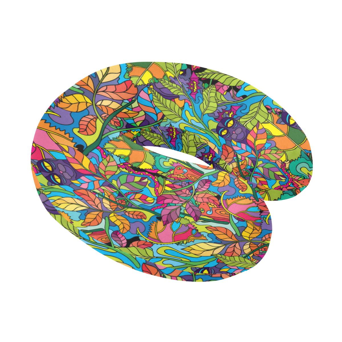 Psychedelic Trippy Flower Print U-Shaped Travel Neck Pillow-JTAMIGO.COM