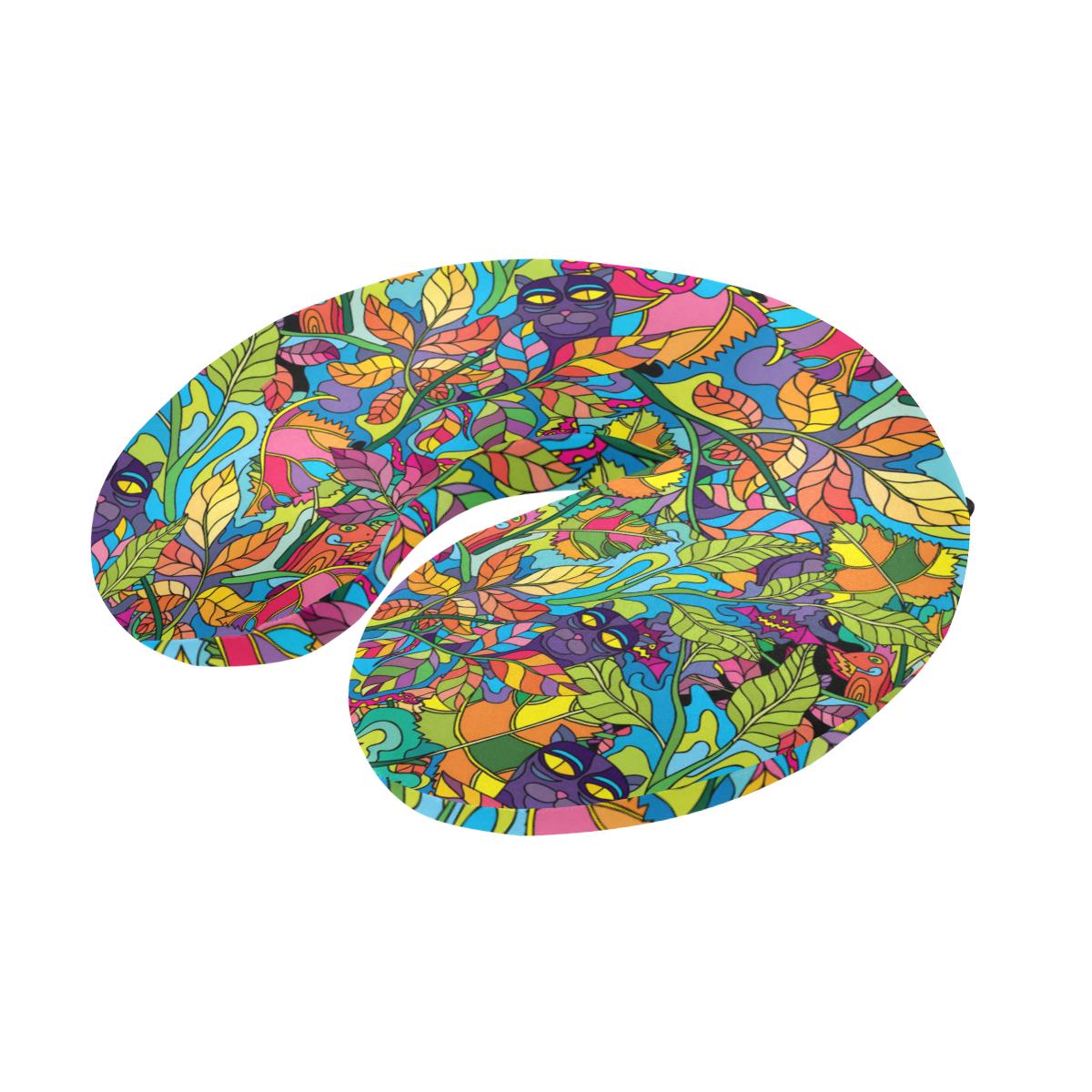 Psychedelic Trippy Flower Print U-Shaped Travel Neck Pillow-JTAMIGO.COM