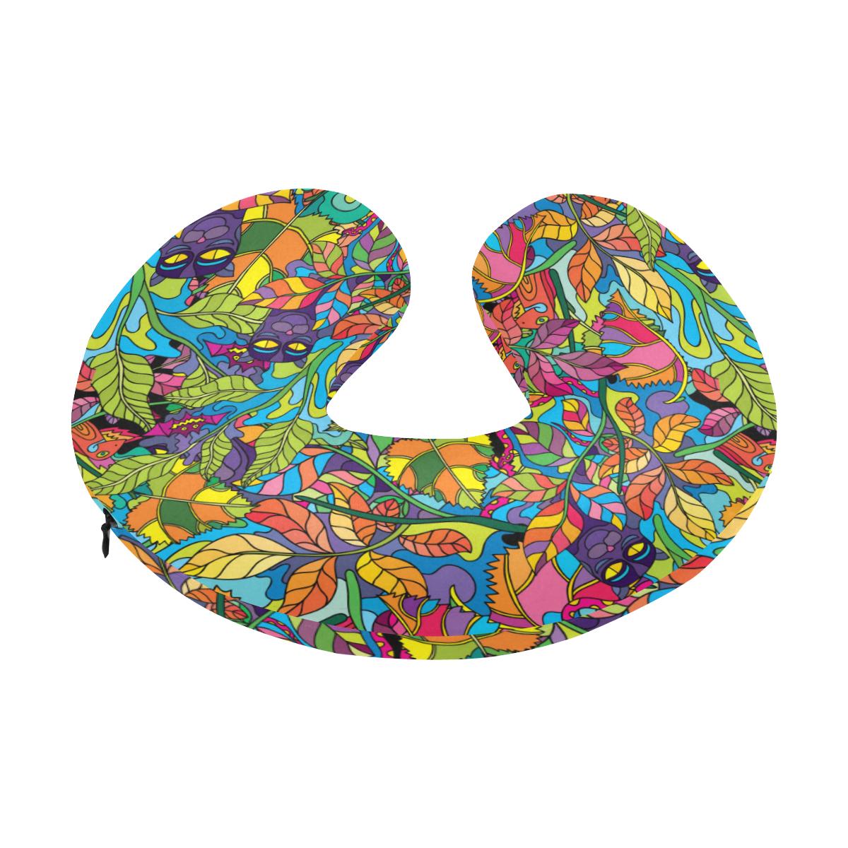 Psychedelic Trippy Flower Print U-Shaped Travel Neck Pillow-JTAMIGO.COM