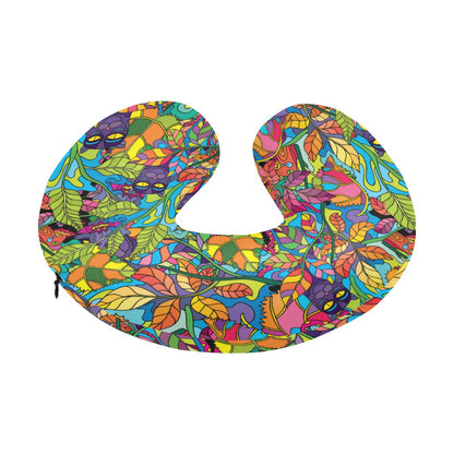 Psychedelic Trippy Flower Print U-Shaped Travel Neck Pillow-JTAMIGO.COM