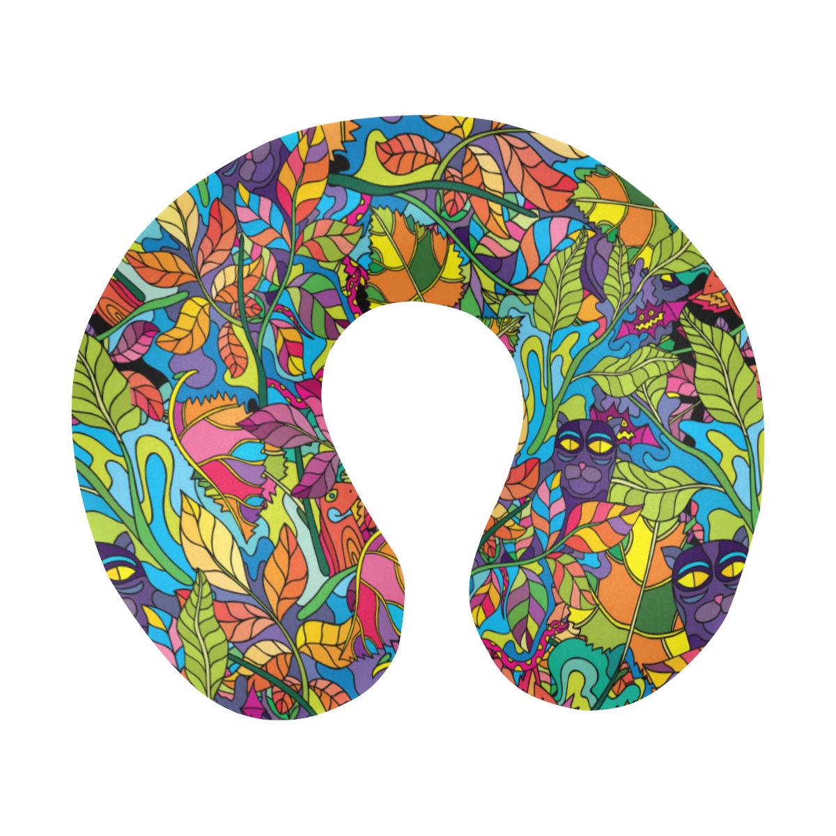 Psychedelic Trippy Flower Print U-Shaped Travel Neck Pillow-JTAMIGO.COM