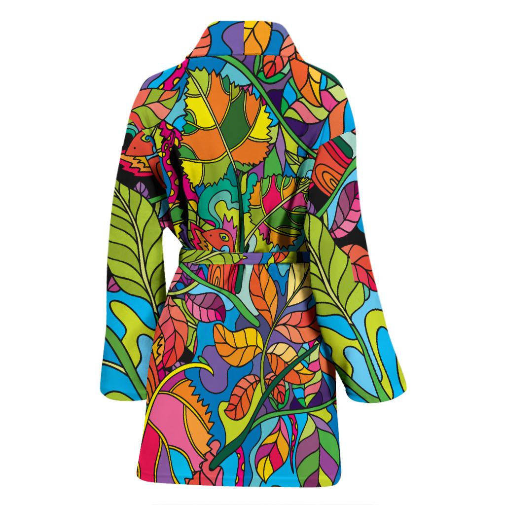 Psychedelic Trippy Flower Print Women Bath Robe-JTAMIGO.COM