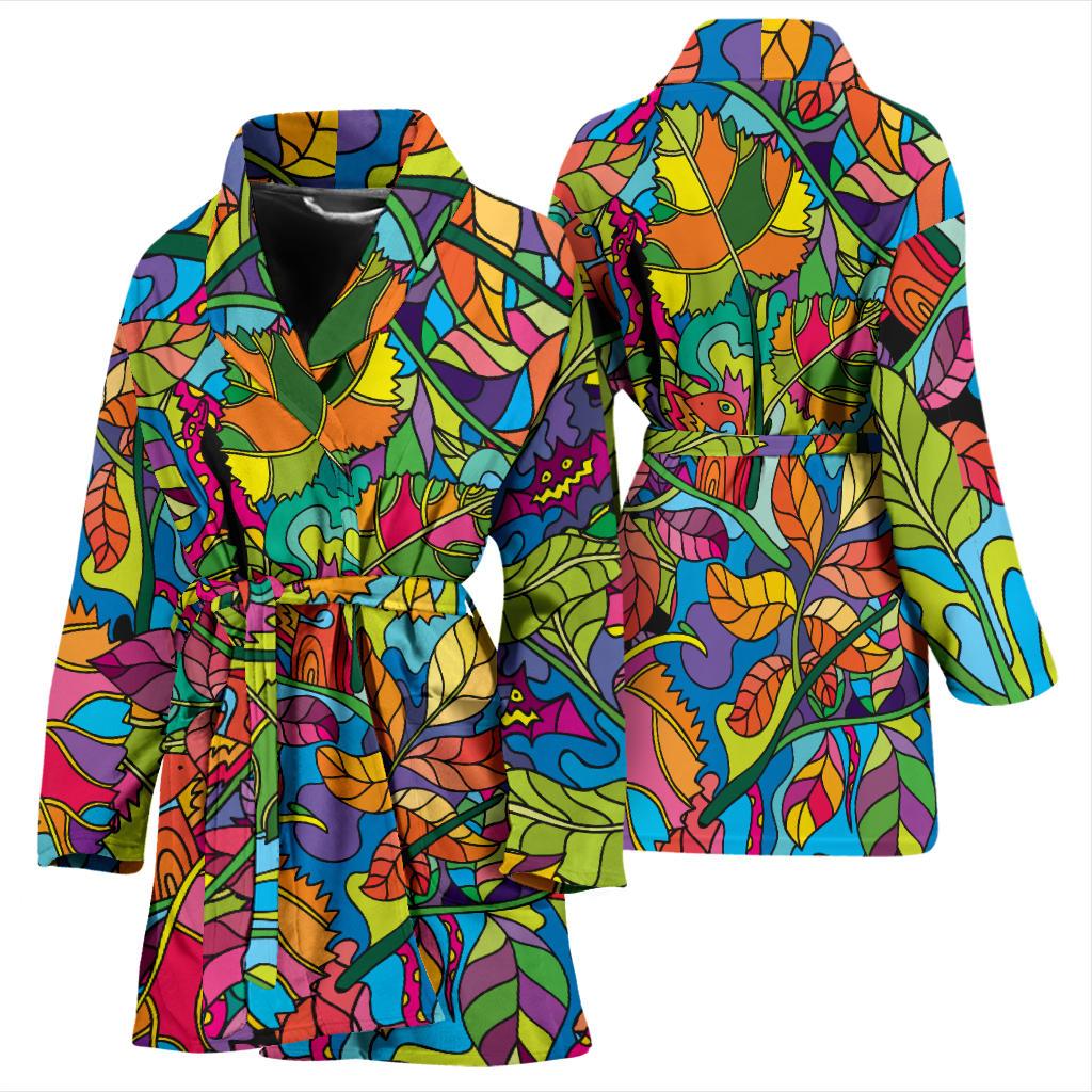 Psychedelic Trippy Flower Print Women Bath Robe-JTAMIGO.COM