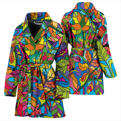 Psychedelic Trippy Flower Print Women Bath Robe-JTAMIGO.COM