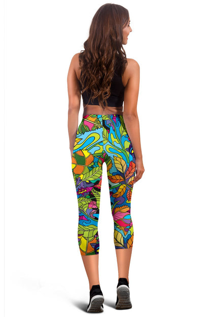 Psychedelic Trippy Flower Print Women Capris