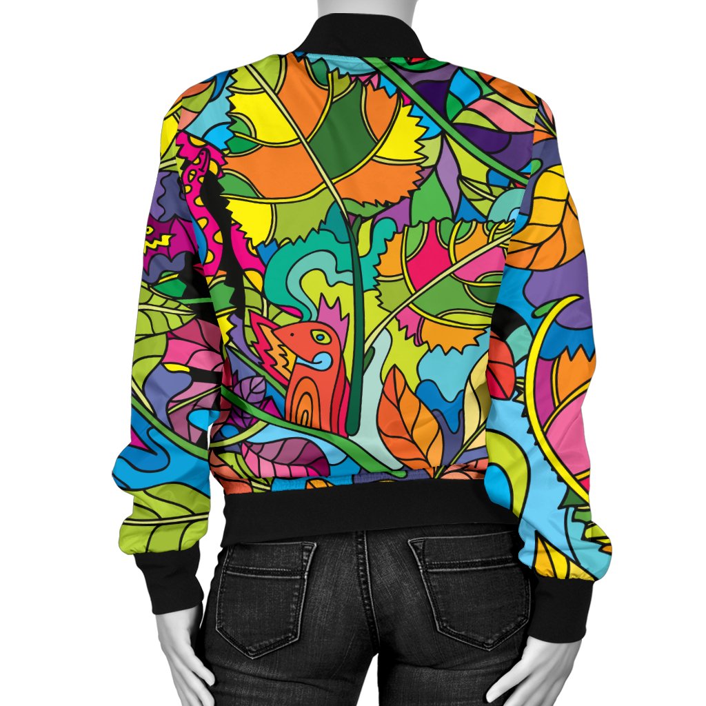 Psychedelic Trippy Flower Print Women Casual Bomber Jacket