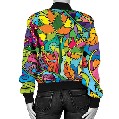 Psychedelic Trippy Flower Print Women Casual Bomber Jacket