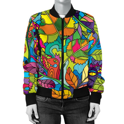 Psychedelic Trippy Flower Print Women Casual Bomber Jacket