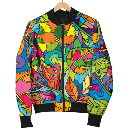 Psychedelic Trippy Flower Print Women Casual Bomber Jacket