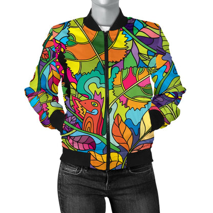 Psychedelic Trippy Flower Print Women Casual Bomber Jacket