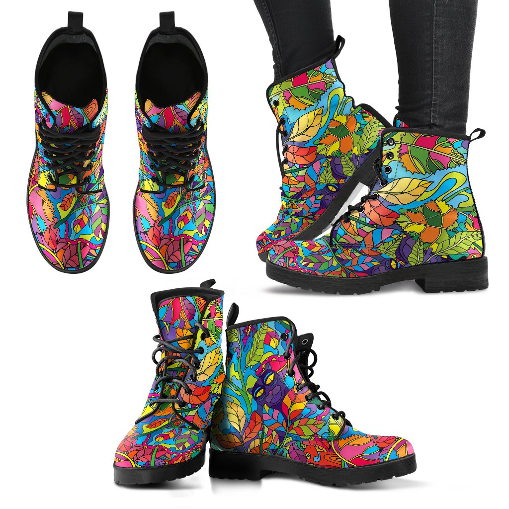 Psychedelic Trippy Flower Print Women Leather Boots-JTAMIGO.COM