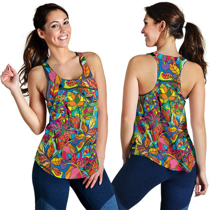 Psychedelic Trippy Flower Print Women Racerback Tank Top