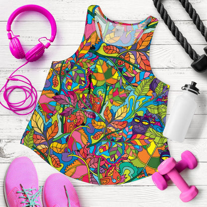 Psychedelic Trippy Flower Print Women Racerback Tank Top