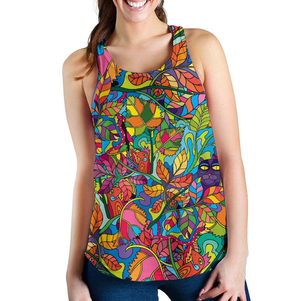Psychedelic Trippy Flower Print Women Racerback Tank Top