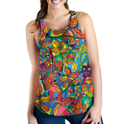 Psychedelic Trippy Flower Print Women Racerback Tank Top
