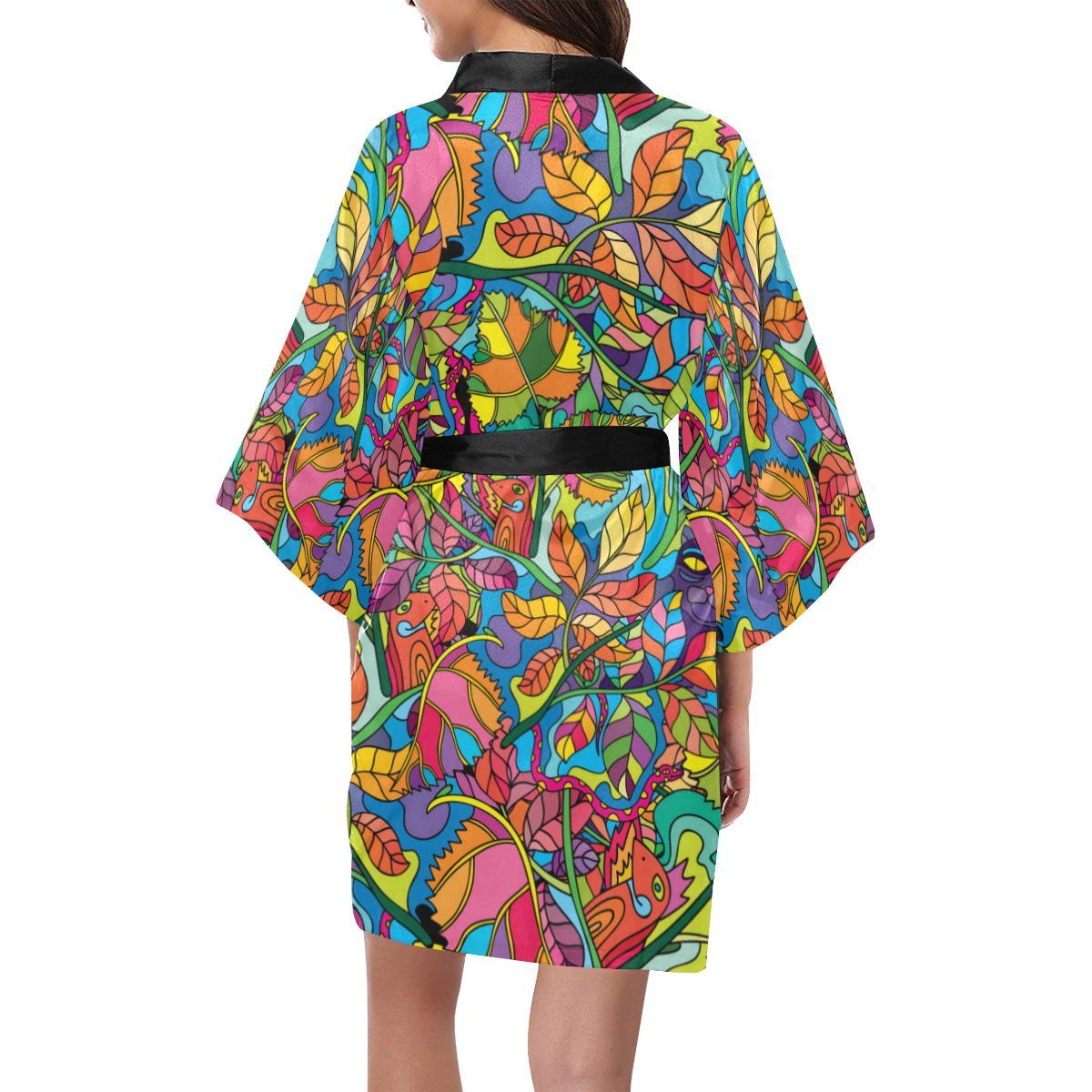 Psychedelic Trippy Flower Print Women Short Kimono Robe