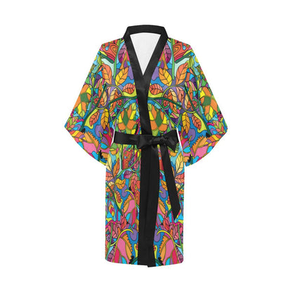 Psychedelic Trippy Flower Print Women Short Kimono Robe