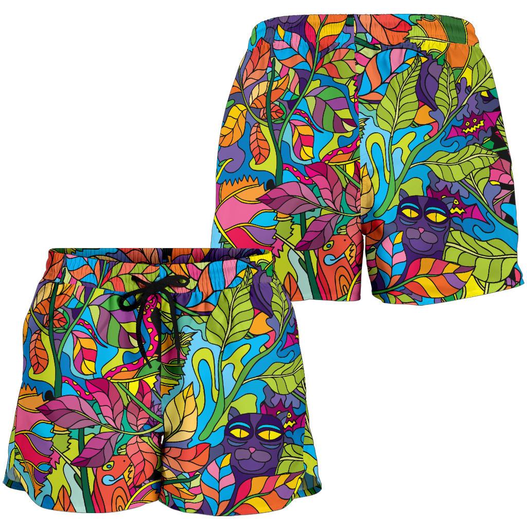 Psychedelic Trippy Flower Print Women Shorts-JTAMIGO.COM