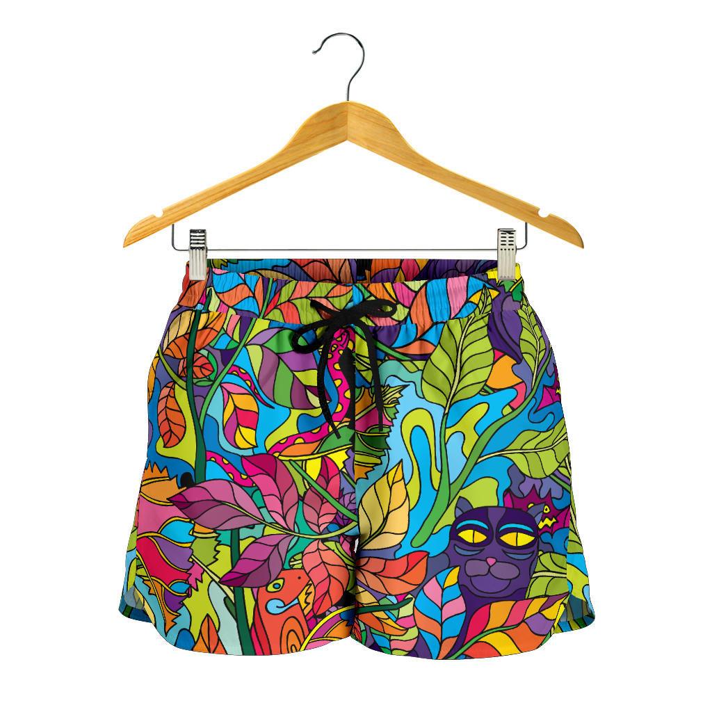 Psychedelic Trippy Flower Print Women Shorts-JTAMIGO.COM
