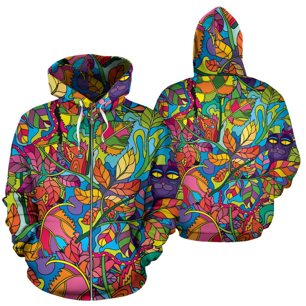 Psychedelic Trippy Flower Print Zip Up Hoodie
