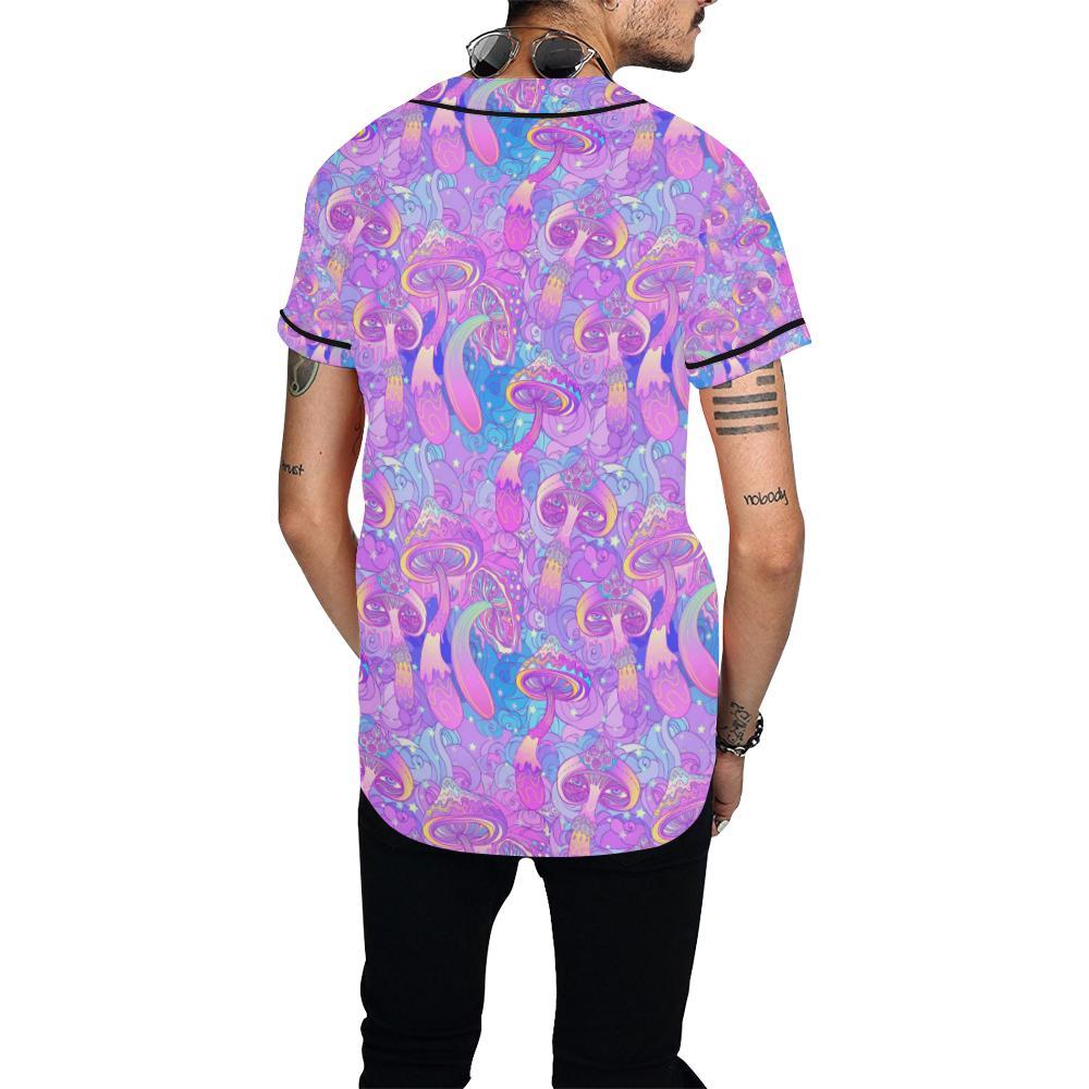 Psychedelic Trippy Mushroom Print Baseball Jersey-JTAMIGO.COM
