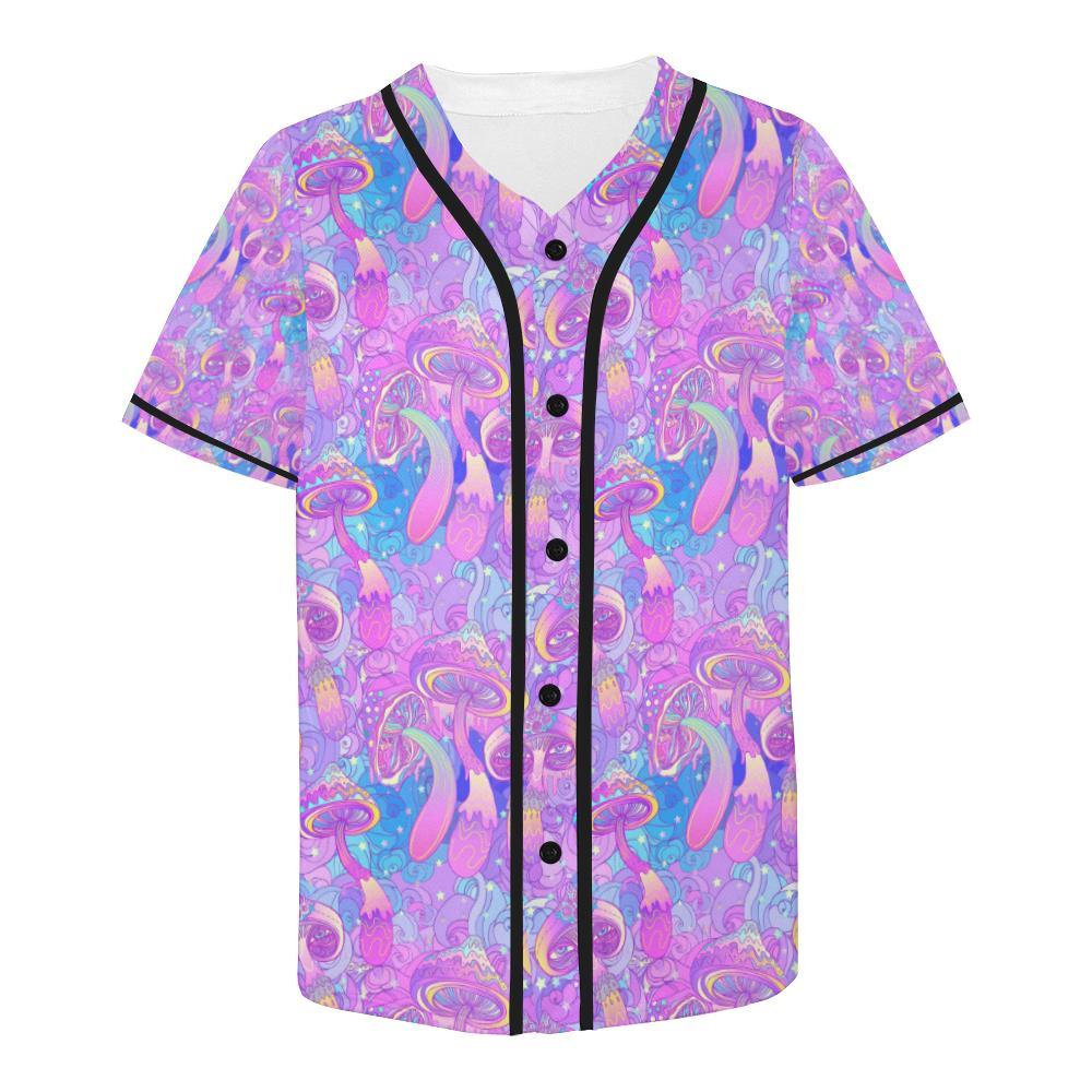 Psychedelic Trippy Mushroom Print Baseball Jersey-JTAMIGO.COM