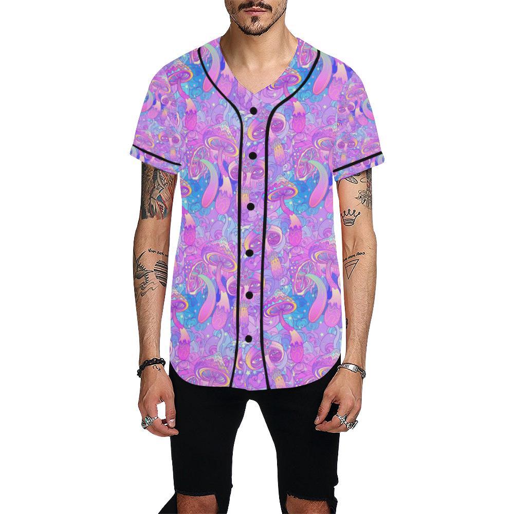 Psychedelic Trippy Mushroom Print Baseball Jersey-JTAMIGO.COM
