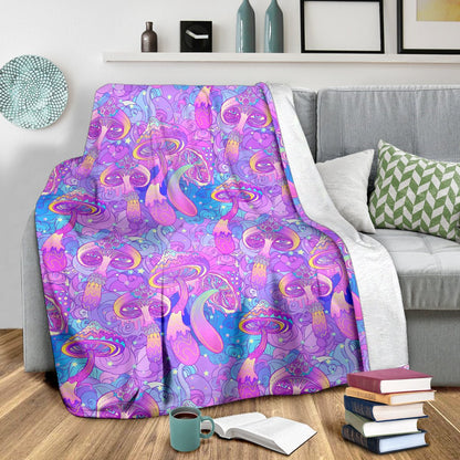 Psychedelic Trippy Mushroom Print Fleece Blanket