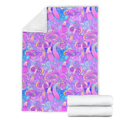 Psychedelic Trippy Mushroom Print Fleece Blanket