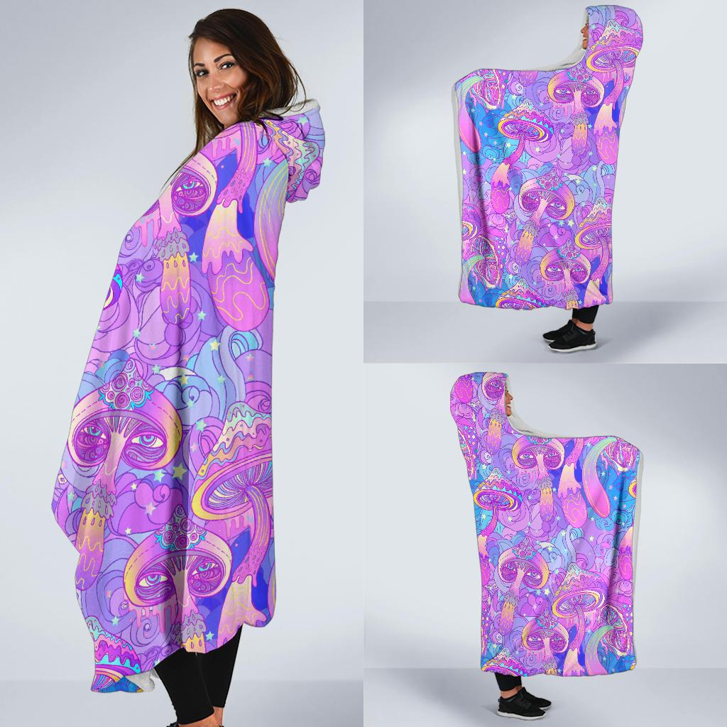 Psychedelic Trippy Mushroom Print Hooded Blanket-JTAMIGO.COM