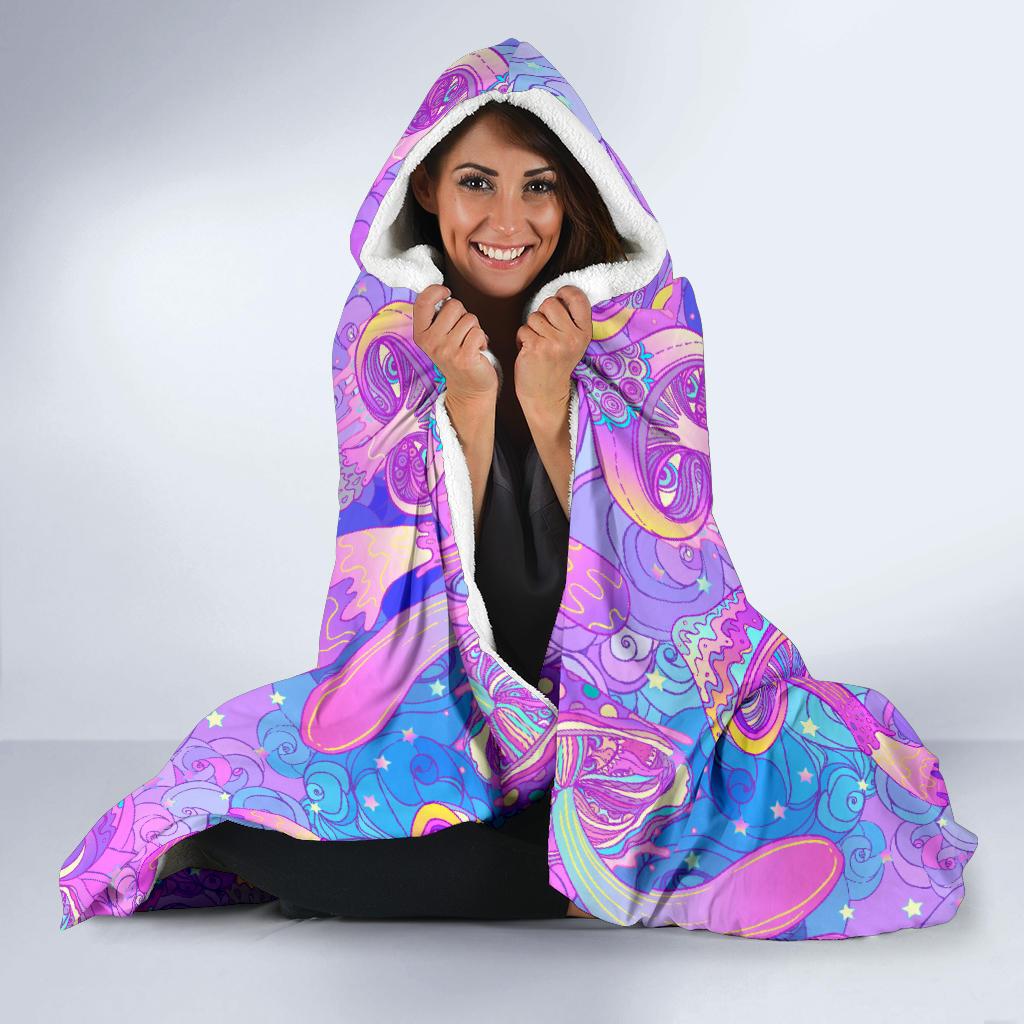 Psychedelic Trippy Mushroom Print Hooded Blanket-JTAMIGO.COM