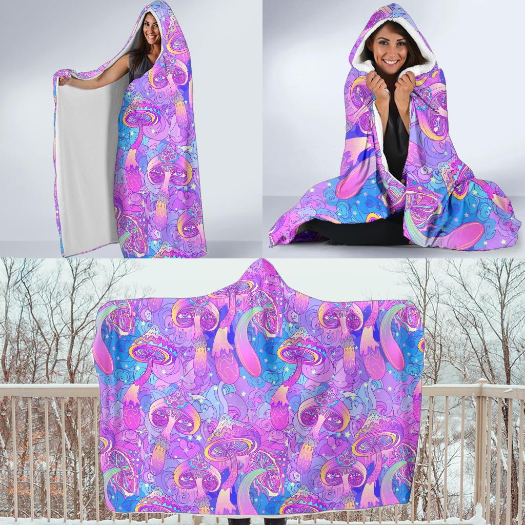 Psychedelic Trippy Mushroom Print Hooded Blanket-JTAMIGO.COM