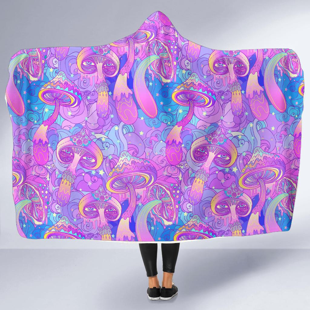 Psychedelic Trippy Mushroom Print Hooded Blanket-JTAMIGO.COM