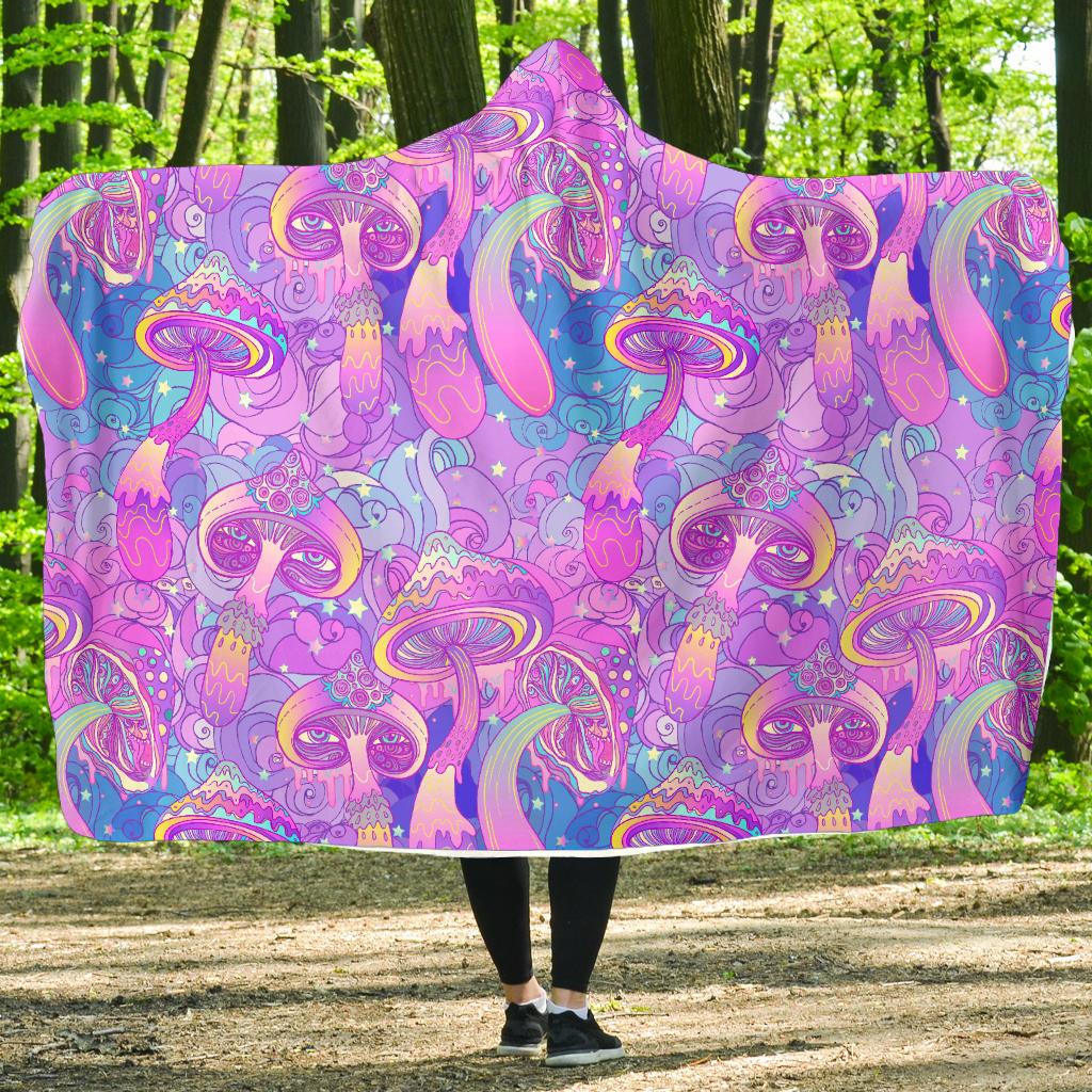 Psychedelic Trippy Mushroom Print Hooded Blanket-JTAMIGO.COM