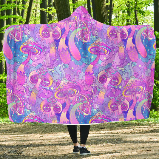 Psychedelic Trippy Mushroom Print Hooded Blanket-JTAMIGO.COM