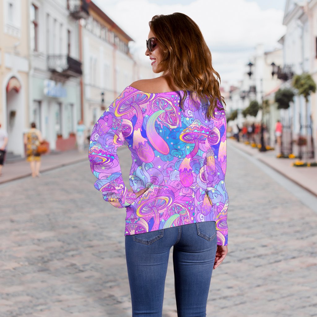 Psychedelic Trippy Mushroom Print Off Shoulder Sweatshirt