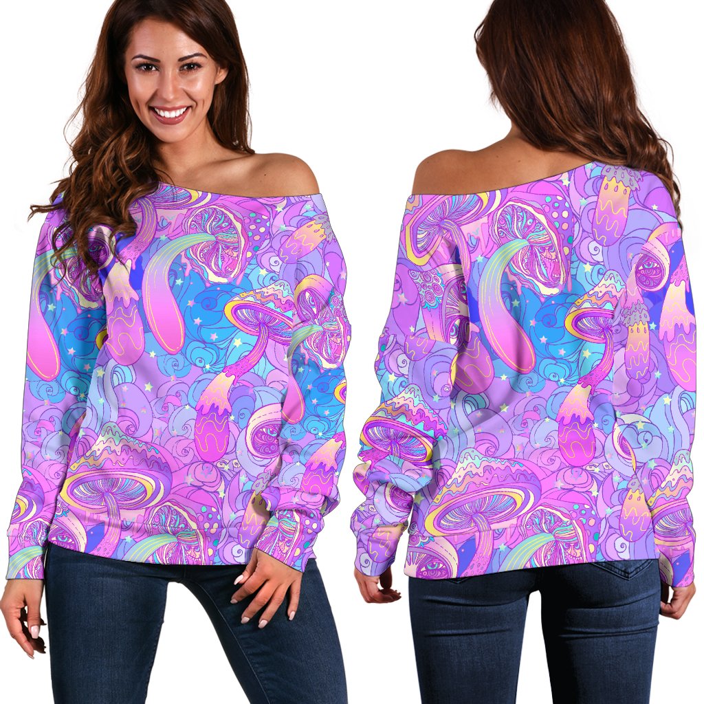 Psychedelic Trippy Mushroom Print Off Shoulder Sweatshirt