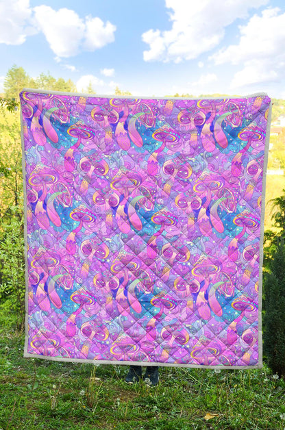 Psychedelic Trippy Mushroom Print Premium Quilt-JTAMIGO.COM