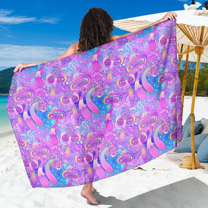 Psychedelic Trippy Mushroom Print Sarong Pareo Wrap